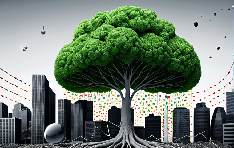 A symbolic visual representation of the metamorphosis in Venture Capital. The left side depicts the "Hype Era" with abstract, inflated financial bubbles floating around a chaotic, dynamic cityscape, bright, ephemeral lights, and a general sense of unsustainable rapid growth. On the right side, the "Substance Era" is shown with strong, growing tree roots intertwining with clear, rising bar graphs and digital interfaces displaying concrete, data-driven metrics. The scene should convey stability, sustainability, and thoughtful, strategic investment in a modern European business environment, with a blend of technological and natural elements. High contrast, professional, metaphorical.