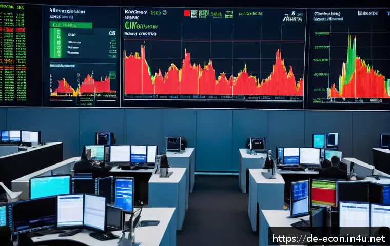 미국 연준과 금리 정책 - A sophisticated European stock market trading floor in Frankfurt, Germany, with diverse professional...