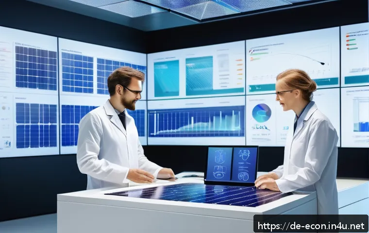 공공경제학과 정부 개입 - A modern German research laboratory scene showing diverse scientists collaborating on renewable ener...