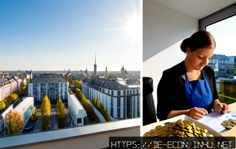 Home 17 경제적 불평등과 소득 분배 - Photorealistic split-scene comparison of economic inequality in a modern German city: on one side a ...